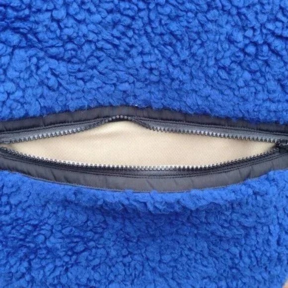 Sandy Liang Rushi Shearling Sherpa Jacket Blue Black Fleece Zip Up Coat L NWOT - Picture 9 of 14